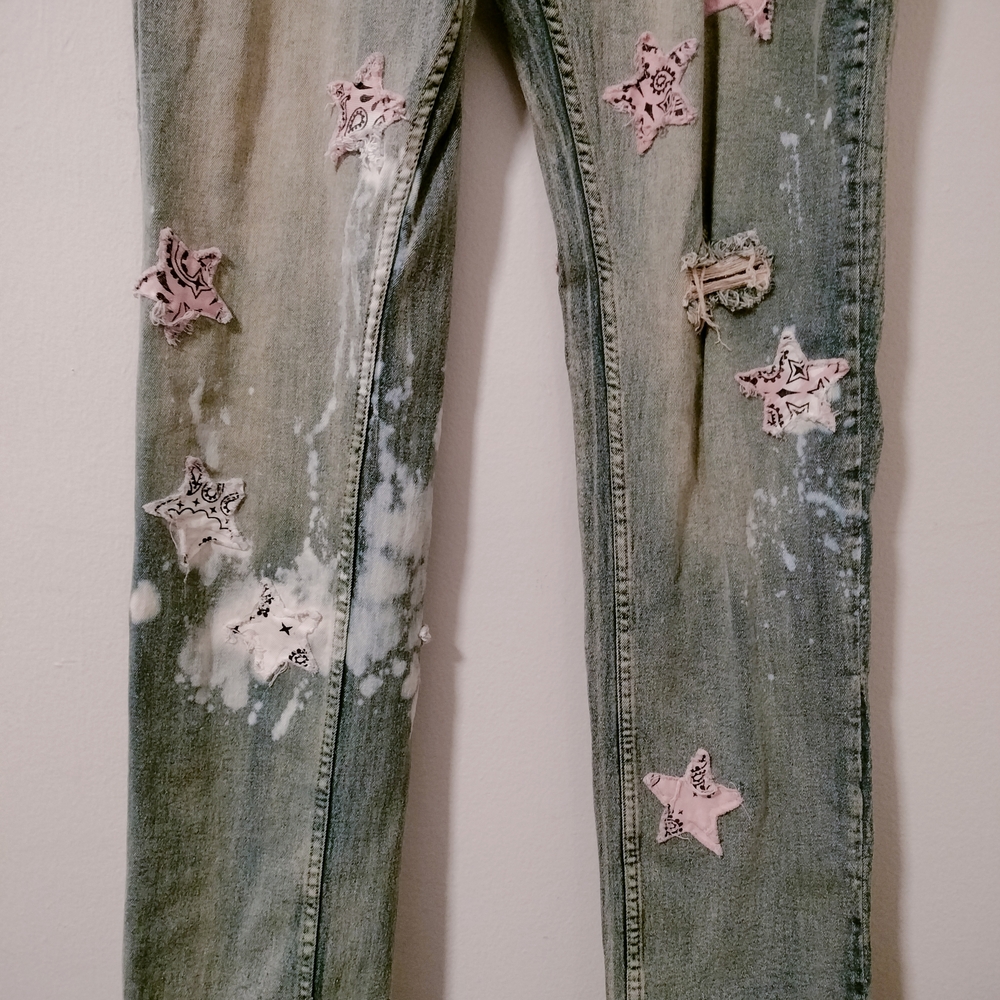 AHP Another Hype Piece Men's Jeans 34 x 32 Distressed 80s Stars Slim A15 - Picture 2 of 9